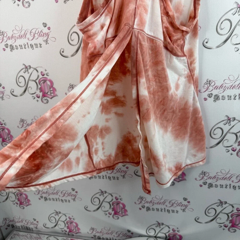 90 Degree By Reflex tank top razorback flowy Rust and White Tie-Dye Tank Top